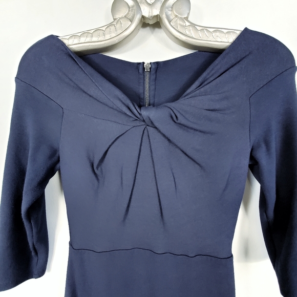 ANTHROPOLOGIE Bodycon Pencil Wrap Knot Dress Medium M Navy Blue - Picture 3 of 10